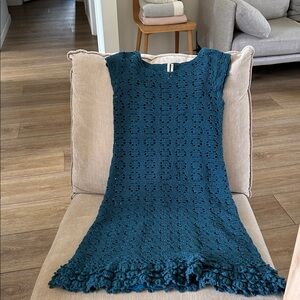 Anthropologie Crochet Dress Teal Cami Shell Layer XXSP